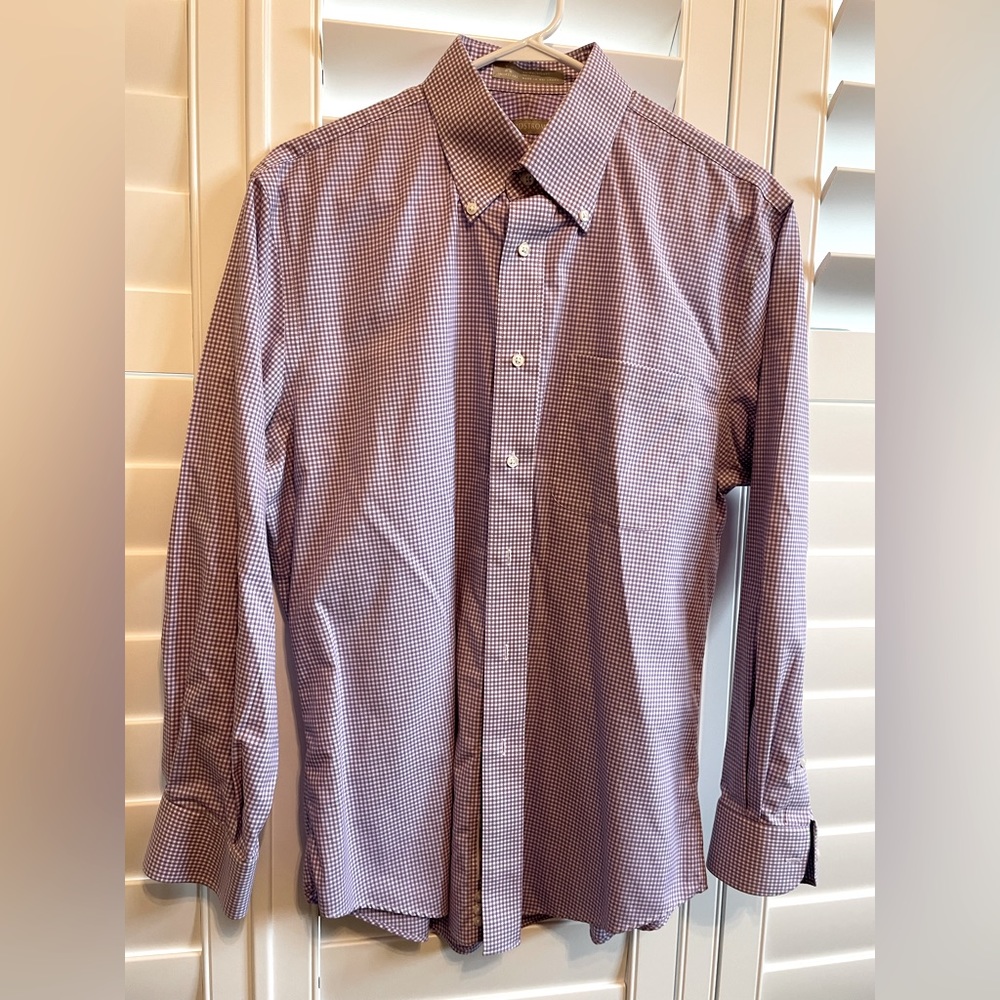 Nordstrom Purple Plaid Button Down Shirt Smartcare Wrinkle Free Men’s